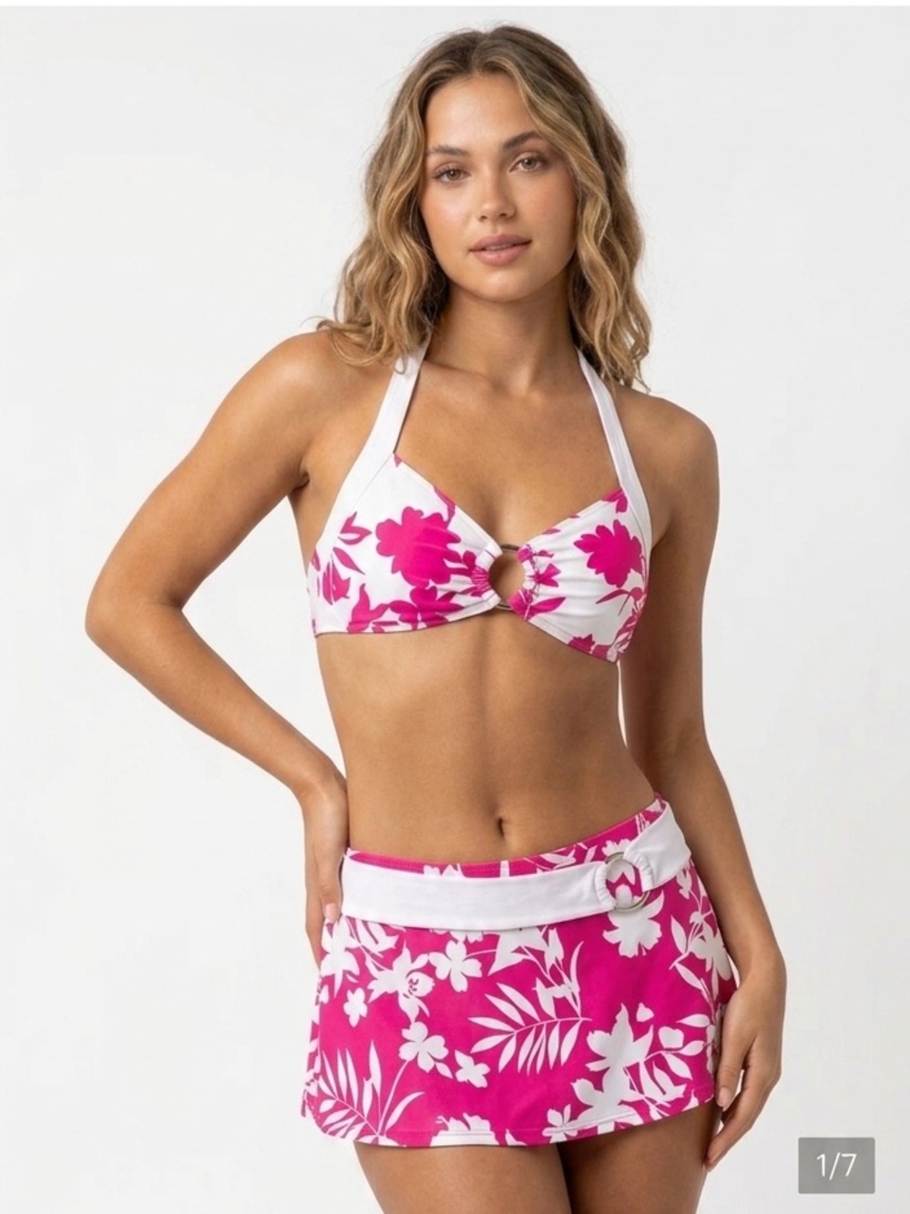 Y2k Sand n Sun Tropical Pink/White Bikini Set with Belt Size Medium